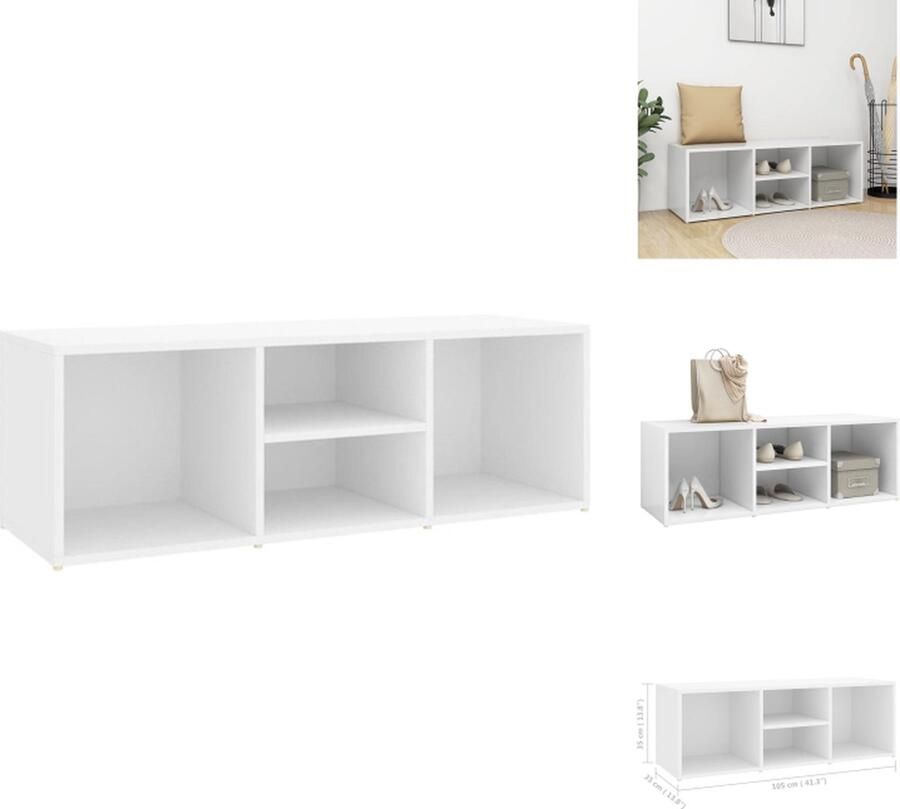 VidaXL Schoenenbank Schoenenbanken Opbergbank Opbergbanken Schoenenopbergbank 105x35x35 cm bewerkt hout wit