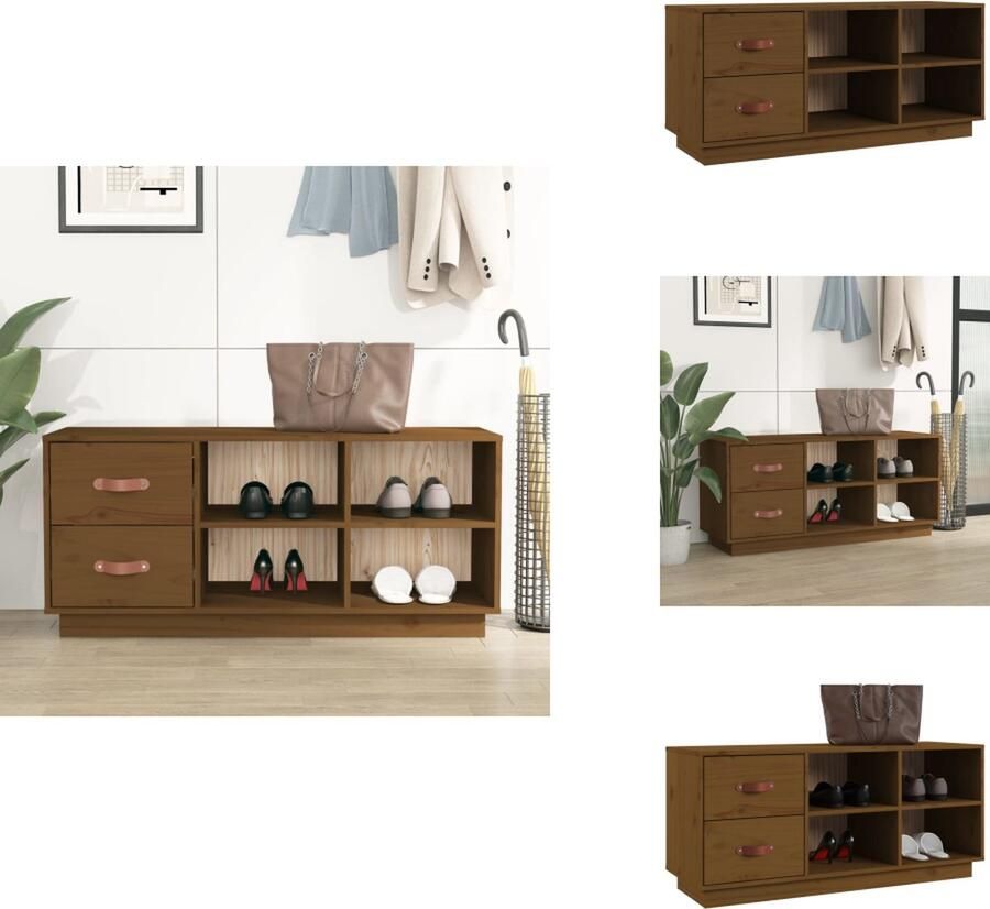 VidaXL Schoenenbank Schoenenbanken Opbergbank Schoenenkast Schoenenbank 100x34x45 cm massief grenenhout honingbruin