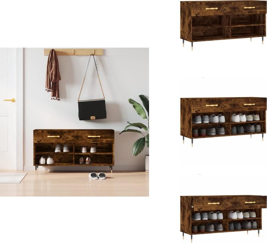 VidaXL Schoenenbank Schoenenbanken Opbergbank Schoenenkast Schoenenbank 102x35x55 cm bewerkt hout gerookt eikenkleurig
