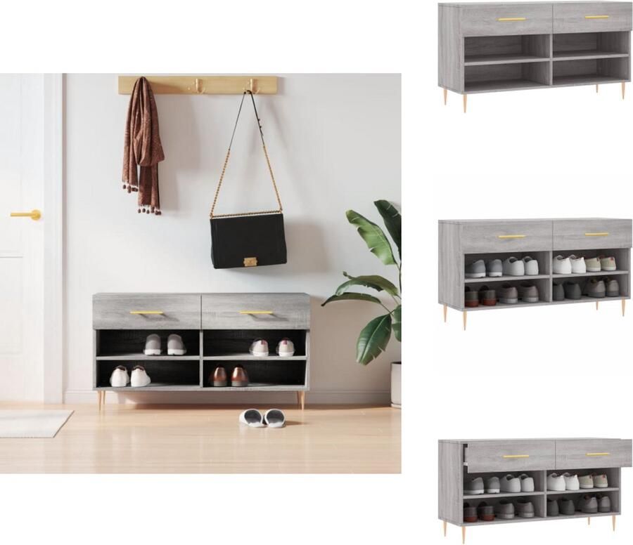 VidaXL Schoenenbank Schoenenbanken Opbergbank Schoenenkast Schoenenbank 102x35x55 cm bewerkt hout grijs sonoma eikenkleur