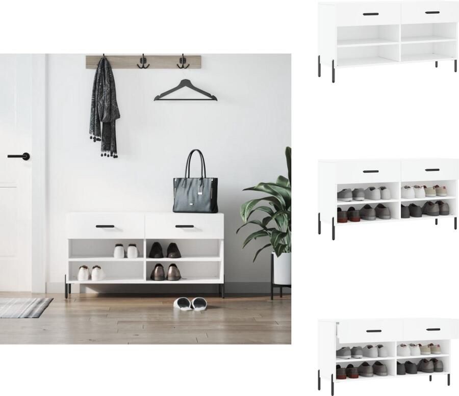 VidaXL Schoenenbank Schoenenbanken Opbergbank Schoenenkast Schoenenbank 102x35x55 cm bewerkt hout wit