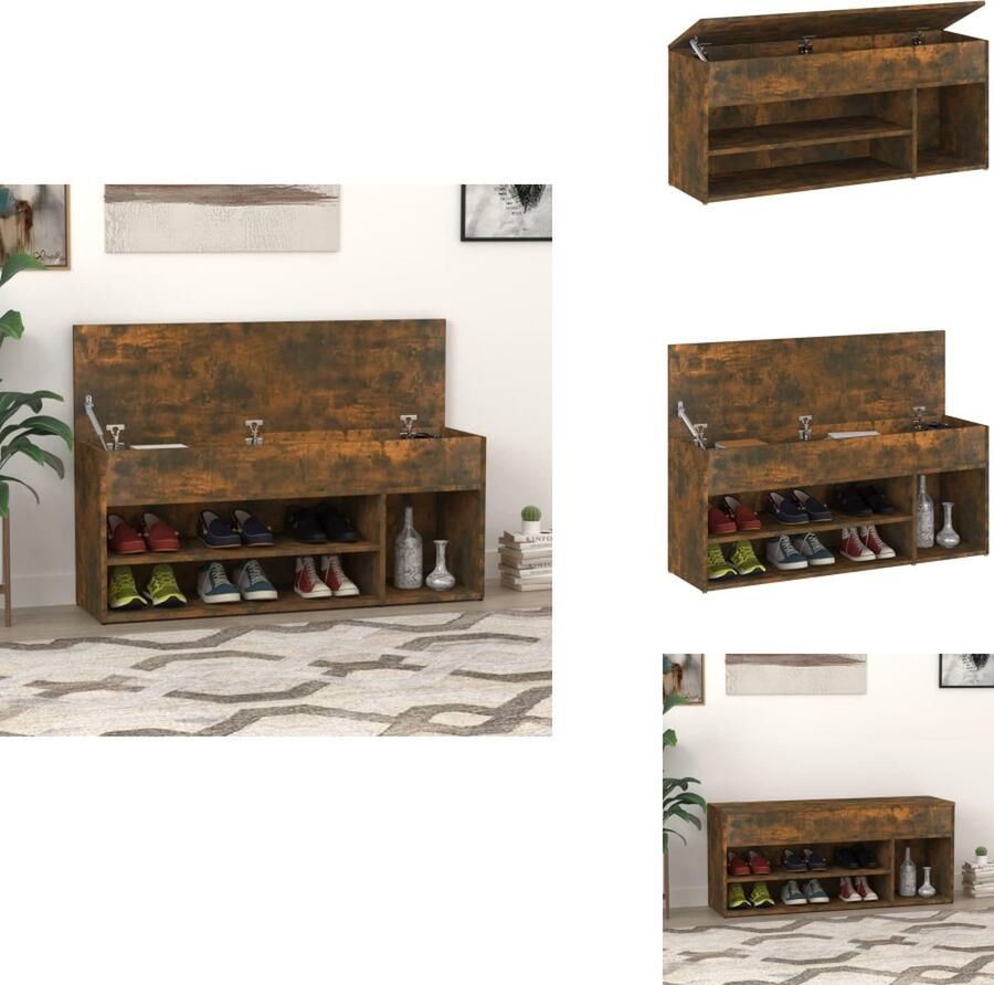 VidaXL Schoenenbank Schoenenbanken Opbergbank Schoenenkast Schoenenbank 105x30x45 cm bewerkt hout gerookt eikenkleurig