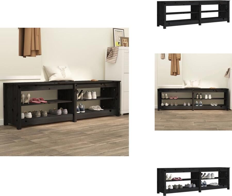 VidaXL Schoenenbank Schoenenbanken Opbergbank Schoenenkast Schoenenbank 160x36 5x50 cm massief grenenhout zwart