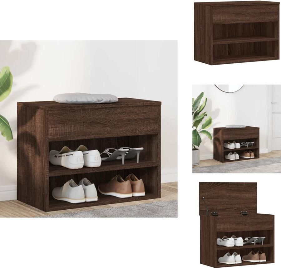 VidaXL Schoenenbank Schoenenbanken Opbergbank Schoenenkast Schoenenbank 60x30x45 cm bewerkt hout bruineikenkleurig