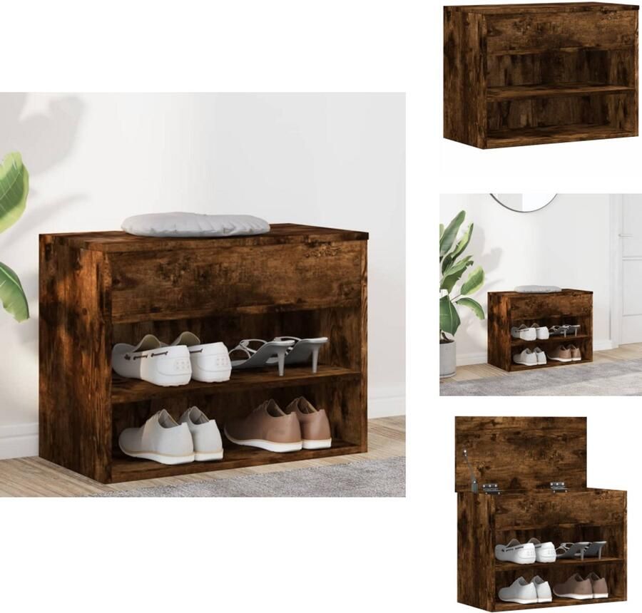 VidaXL Schoenenbank Schoenenbanken Opbergbank Schoenenkast Schoenenbank 60x30x45 cm bewerkt hout gerookt eikenkleurig