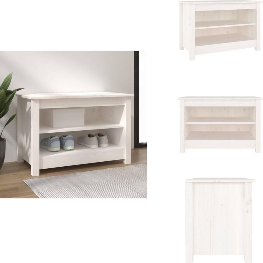 VidaXL Schoenenbank Schoenenbanken Opbergbank Schoenenkast Schoenenbank 70x38x45 5 cm massief grenenhout wit