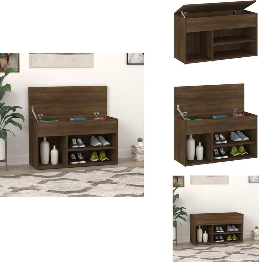 VidaXL Schoenenbank Schoenenbanken Opbergbank Schoenenkast Schoenenbank 80x30x45 cm bewerkt hout bruineikenkleurig