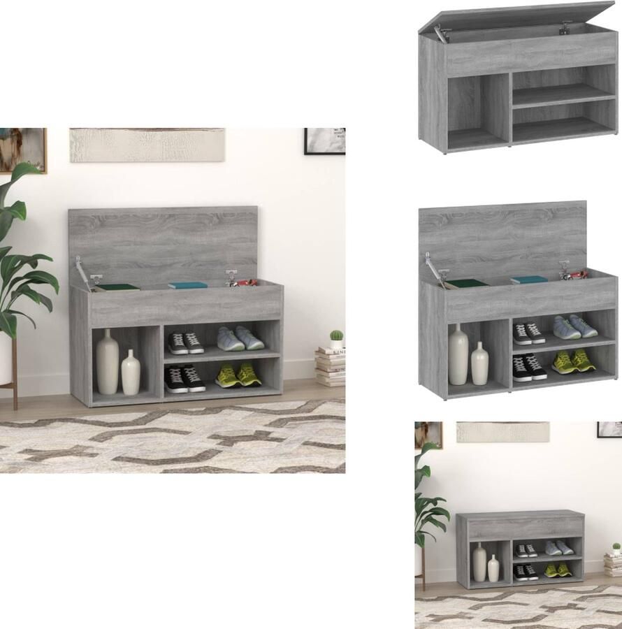 VidaXL Schoenenbank Schoenenbanken Opbergbank Schoenenkast Schoenenbank 80x30x45 cm bewerkt hout grijs sonoma eikenkleurig