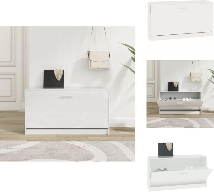 VidaXL Schoenenbank Schoenenbanken Opbergbank Schoenenkast Schoenenrek 80x24x45 cm bewerkt hout hoogglans wit