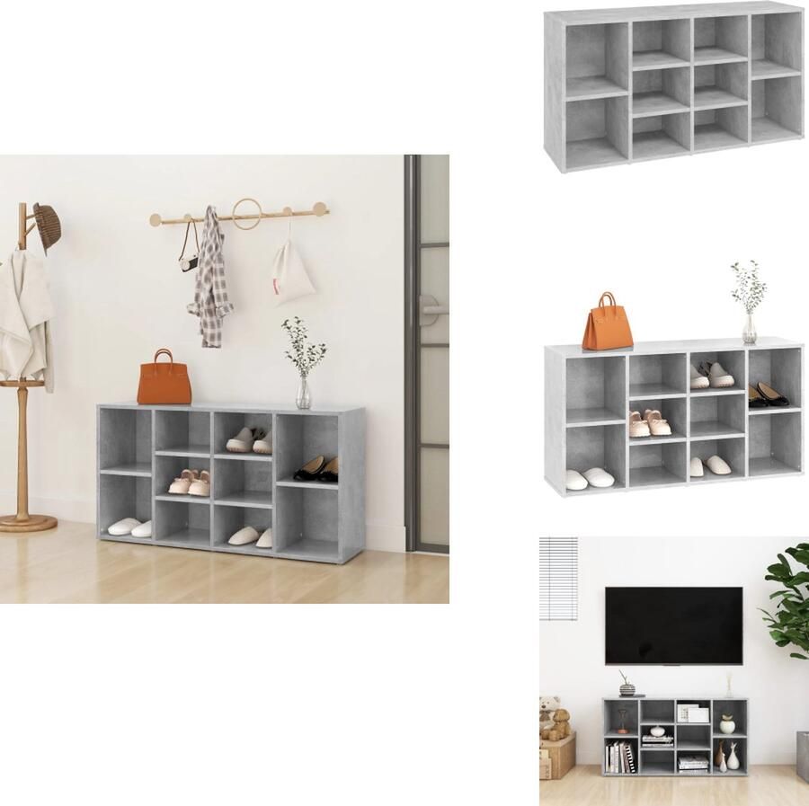 VidaXL Schoenenbank Schoenenbanken Schoenenbankje Schoenenbank 103x30x54 5 cm bewerkt hout betongrijs