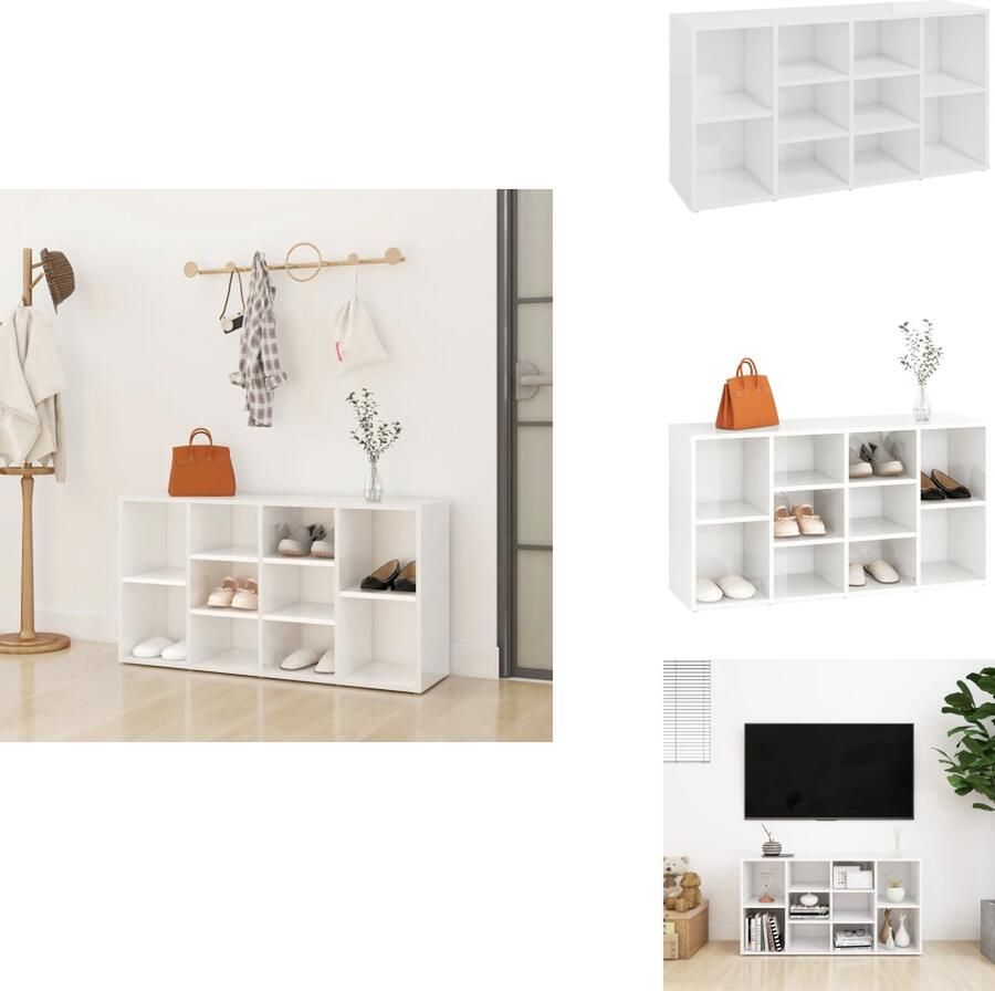 VidaXL Schoenenbank Schoenenbanken Schoenenbankje Schoenenbank 103x30x54 5 cm bewerkt hout hoogglans wit
