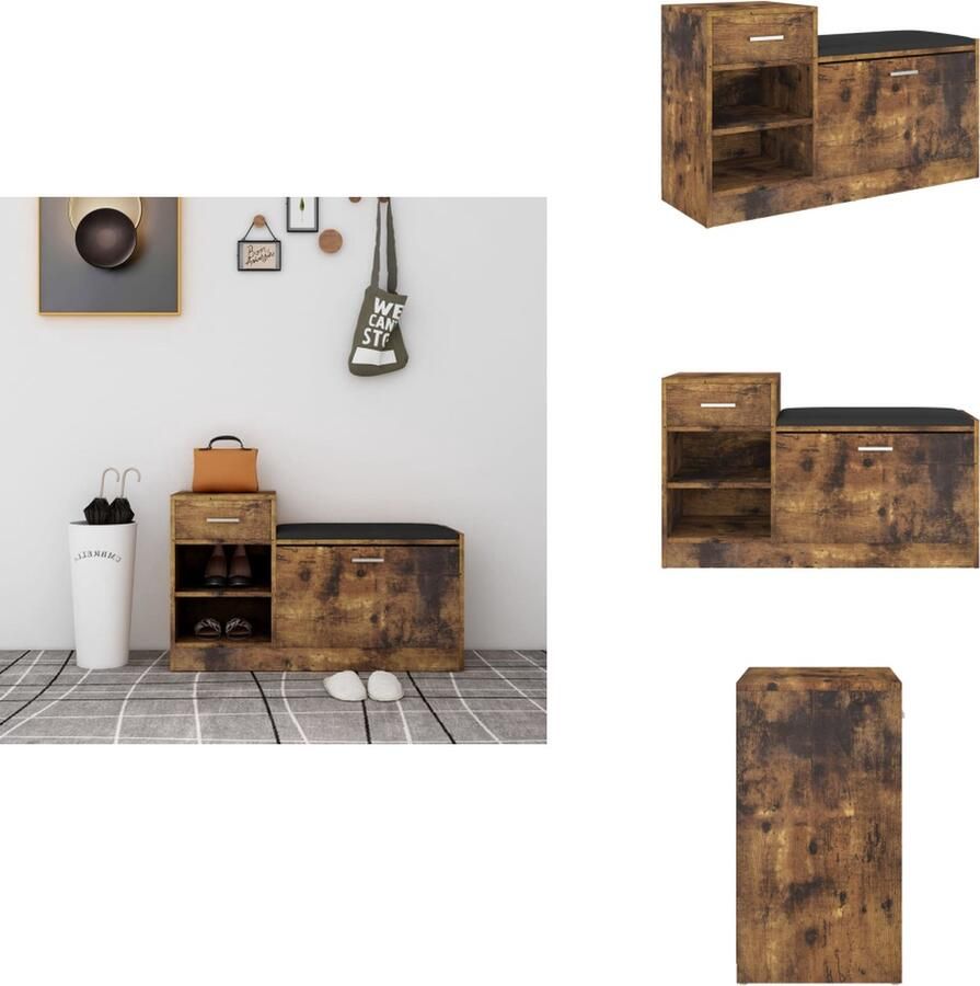 VidaXL Schoenenbank Schoenenbanken Schoenenbankje Schoenenbank 94 5x31x57 cm bewerkt hout gerookt eikenkleurig