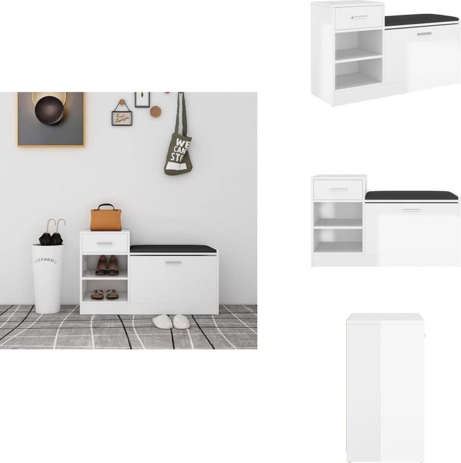 VidaXL Schoenenbank Schoenenbanken Schoenenbankje Schoenenbank 94 5x31x57 cm bewerkt hout hoogglans wit