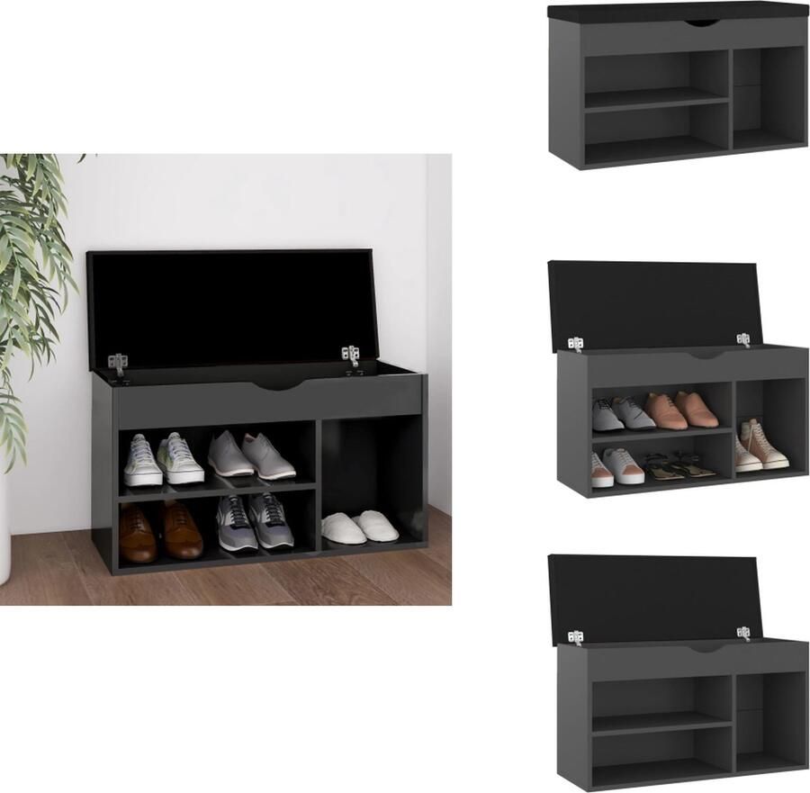 VidaXL Schoenenbank Schoenenbanken Schoenenbankje Schoenenbank met kussen 80x30x47 cm bewerkt hout grijs