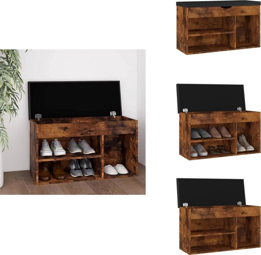 VidaXL Schoenenbank Schoenenbanken Schoenenbankje Schoenenbank met kussen 80x30x47 cm bewerkt hout gerookt eiken