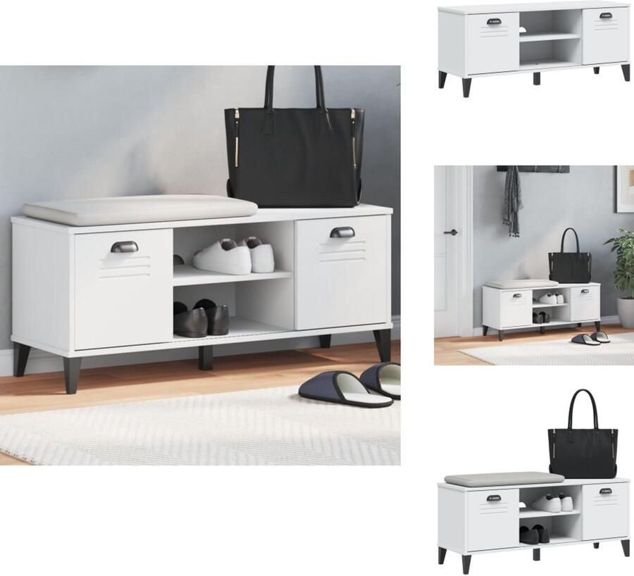 VidaXL Schoenenbank Schoenenbanken Schoenenkast Schoenenrek Schoenenbank VIKEN 106x35x45 cm bewerkt hout wit