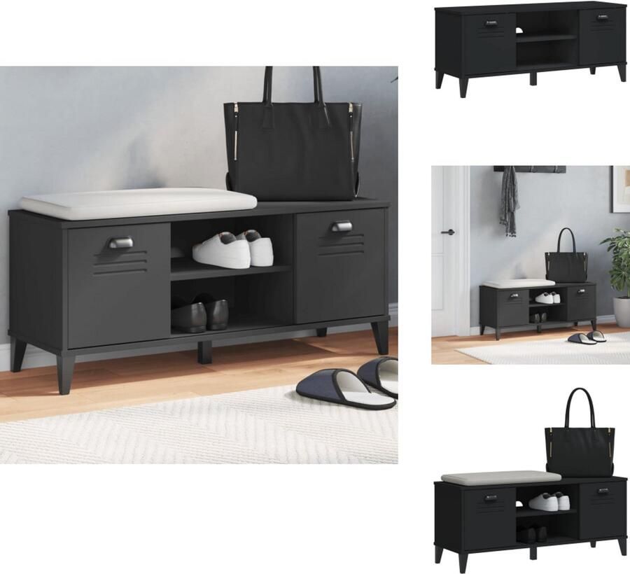 VidaXL Schoenenbank Schoenenbanken Schoenenkast Schoenenrek Schoenenbank VIKEN 106x35x45 cm bewerkt hout zwart