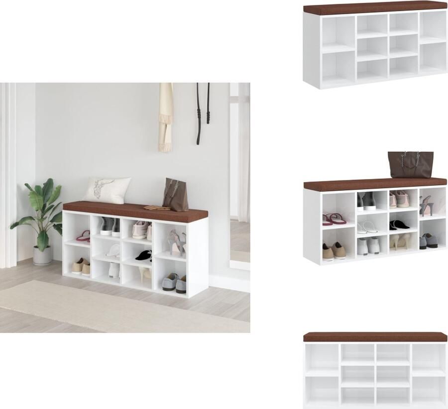 VidaXL Schoenenbank Schoenenbanken Schoenenopbergbank Schoenenberging Schoenenrek 103x30x48 cm bewerkt hout hoogglans wit