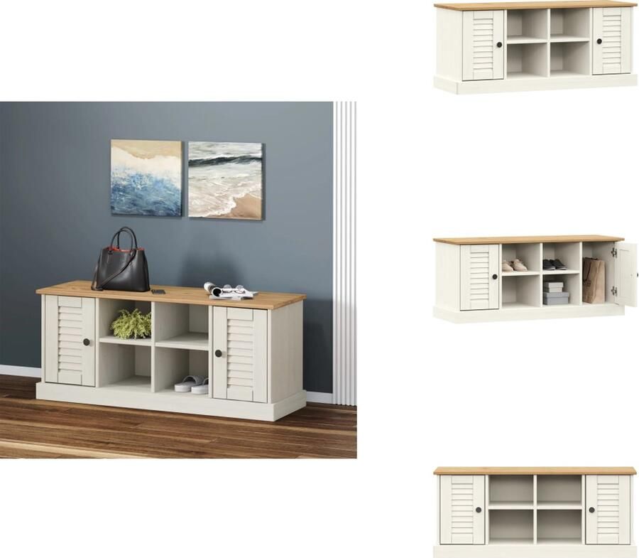 VidaXL Schoenenbank Schoenenbanken Schoenenrek Schoenenkast Schoenenbank VIGO 106x35x40 cm massief grenenhout wit
