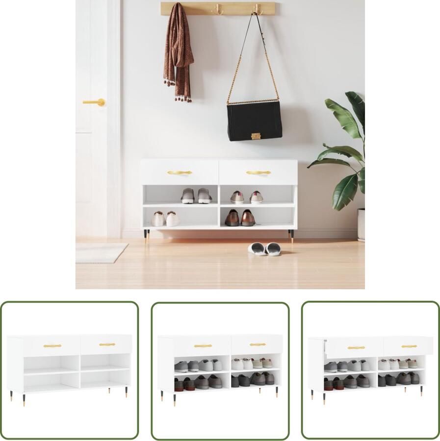 The Living Store Schoenenkast Wit 102 x 35 x 55 cm Duurzaam materiaal Schoenenkast Schoenenbank Opbergbank Schoenuitlegger Houten Kast - Foto 2
