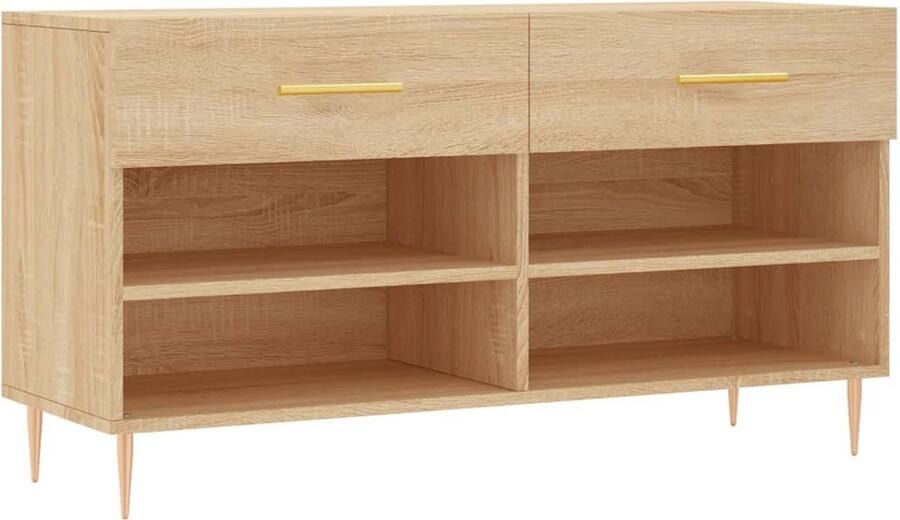 VidaXL Schoenenbank Sonoma Eiken 102x35x55 cm Schoenenbank Schoenenkasten Opbergbank Houten Bank Bruine Bank Industrieel Design Voetenplank