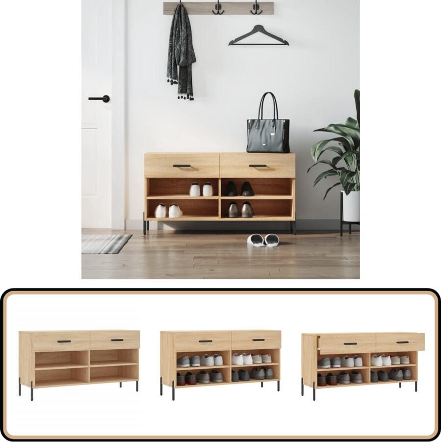 VidaXL Schoenenbank Sonoma Eiken 102x35x55 cm Schoenenbank Schoenenkasten Opslagruimte Houten Bank Bruine Bank Design Bank Entree Bank Salon Bank