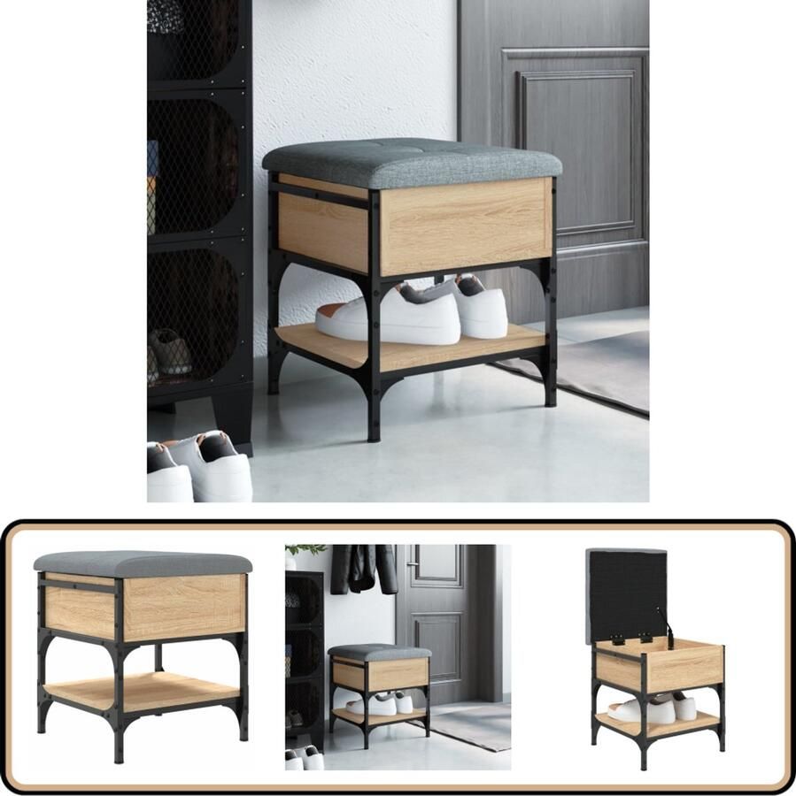 VidaXL Schoenenbank Sonoma Eiken 42x42x45 cm Schoenenbankje Schoenenbankjes Halbankje Opbergbankje