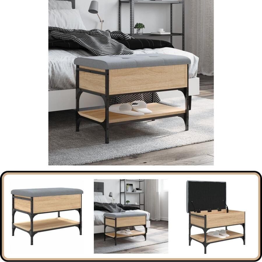 VidaXL Schoenenbank Sonoma eiken 62x42x45 cm Schoenenbank Halbank Opbergbank Entree Meubilair Schoenuitlegger