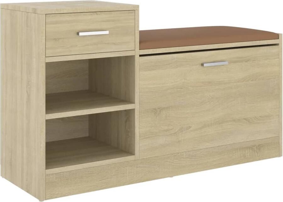 VidaXL Schoenenbank Sonoma Eiken 94 5x31x57 cm Schoenenkast Schoenenbank Modern Design Bruine Kast Houten Meubilair Entree Bank Hal Meubels Opbergmeubelen Schoenuitlegers
