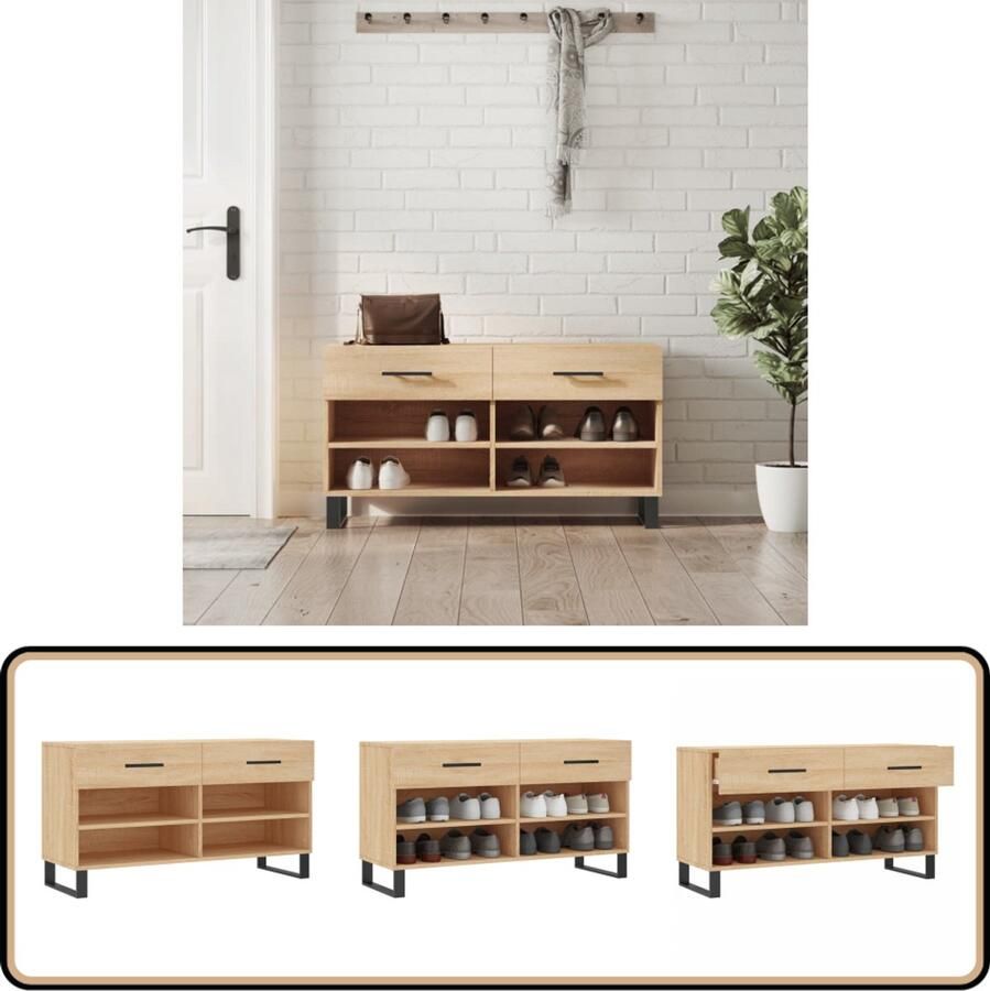 VidaXL Schoenenbank Sonoma Eikenkleur 102x35x55 cm Schoenenbank Schoenenkasten Opbergbank Houten Bank Industrieel Design Bruine Bank Sonomakleur