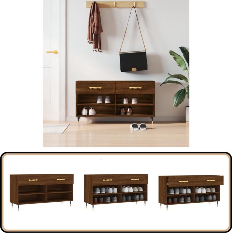 VidaXL Schoenenbank Sonoma Eikenkleur 102x35x55 cm Schoenenbank Schoenenkasten Opbergbank Industrieel Design Houten Bank
