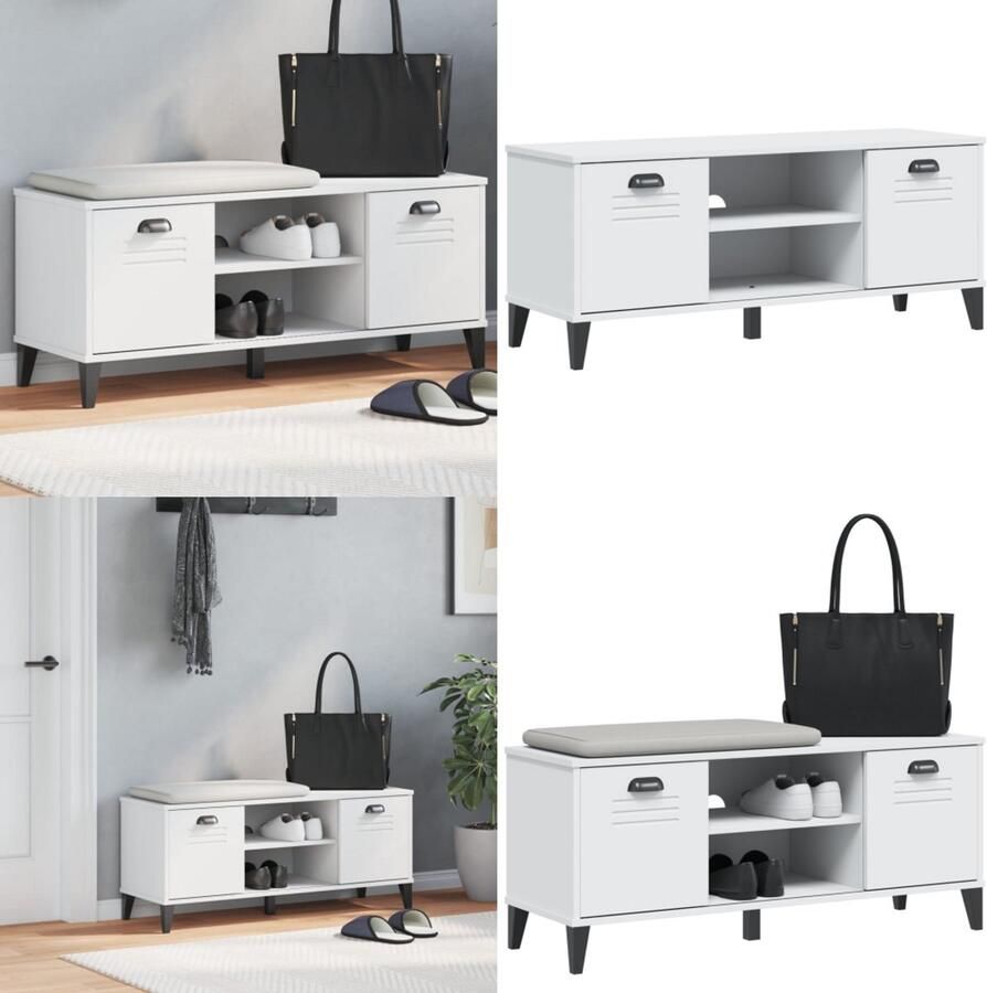 VidaXL Schoenenbank VIKEN 106x35x45 cm bewerkt hout wit Schoenenbank Schoenenbanken Schoenenkast Schoenenrek