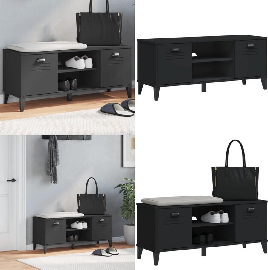 VidaXL Schoenenbank VIKEN 106x35x45 cm bewerkt hout zwart Schoenenbank Schoenenbanken Schoenenkast Schoenenrek