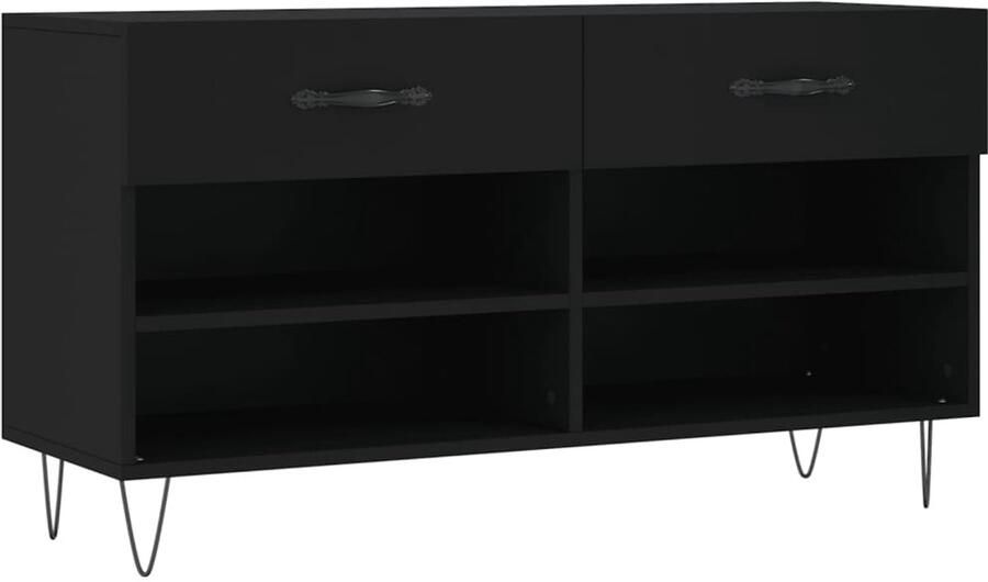 VidaXL Schoenenbank Zwart 102x35x55 cm Hout & IJzer Schoenenbank Schoenuitlegger Opbergbank Houten Bank Zwarte Bank Industrieel Design Stabiele Schoenenkast - Foto 2