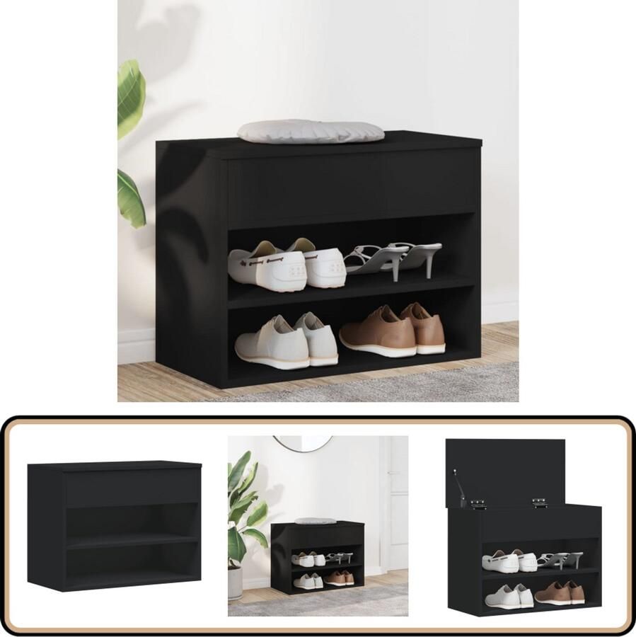 VidaXL Schoenenbank Zwart 60x30x45 cm Schoenenbank Opbergbank Schoenenkasten Meubilair Woonkamer Hal Slaapkamer Zwart Houten Bank