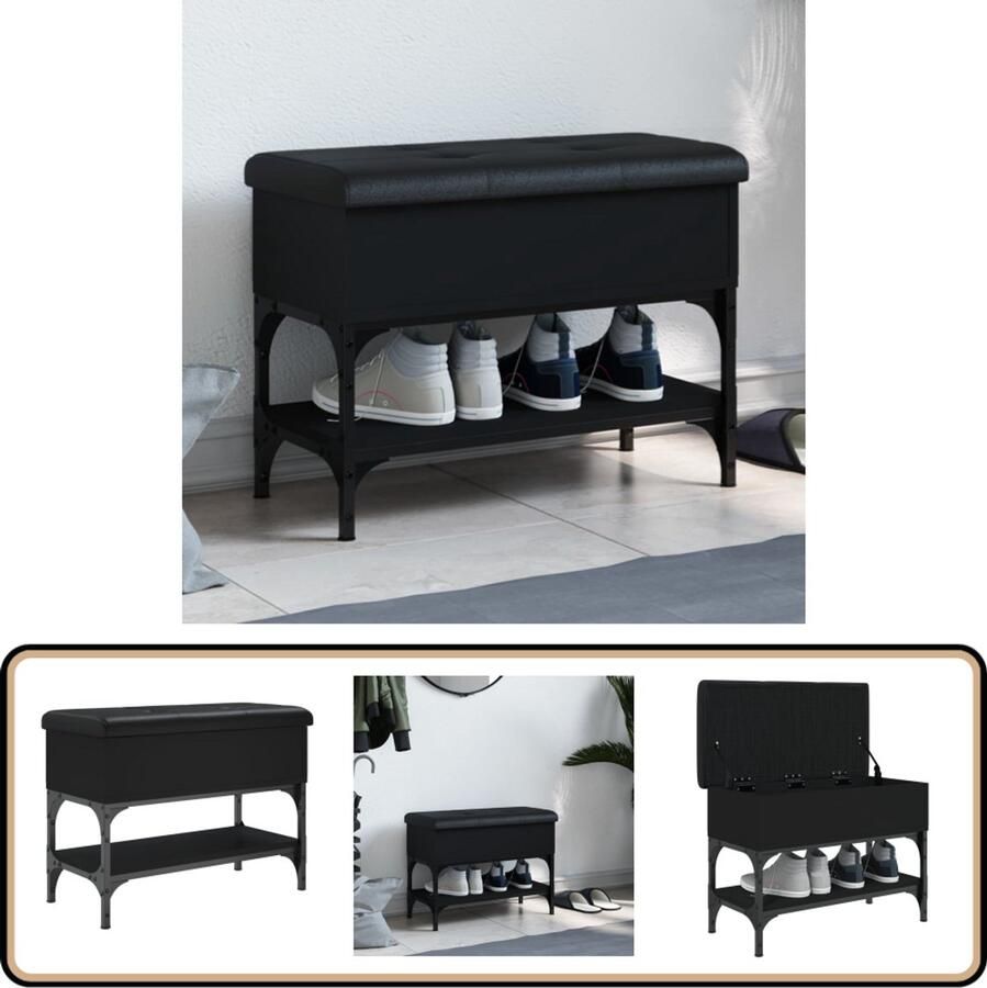 VidaXL Schoenenbank Zwart Hout & Metaal Schoenenbankje Schoenenbankjes Halbankje Opbergbankje