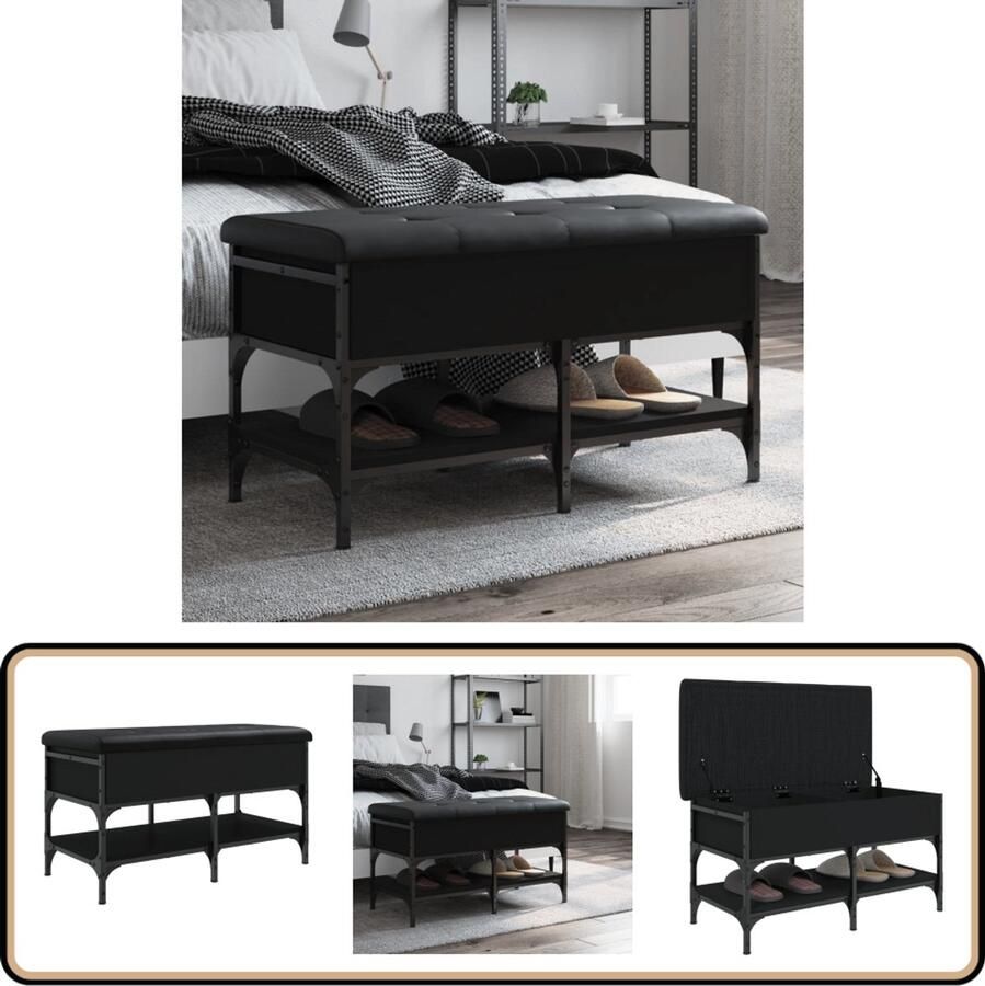 VidaXL Schoenenbank Zwart Hout & Metaal Schoenenbankje Schoenenbankjes Halbankje Opbergbankje