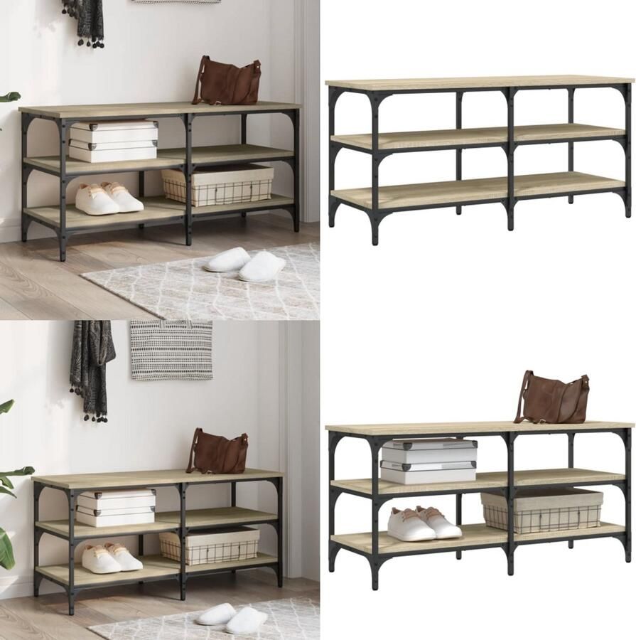 VidaXL Schoenenbankje 100x38 5x49 cm bewerkt hout sonoma eikenkleurig Schoenenbankje Schoenenbankjes Halbankje Opbergbankje