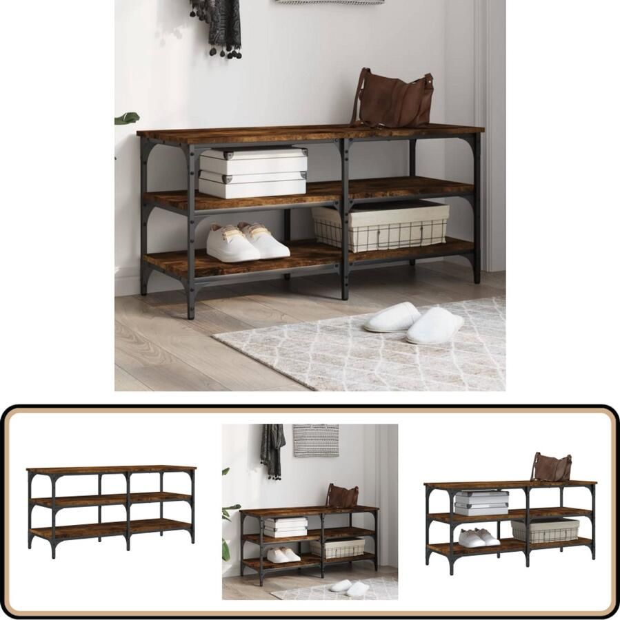 VidaXL Schoenenbankje 100x38 5x49 cm Gerookt Eiken Schoenenbankje Schoenenbankjes Halbankje Opbergbankje