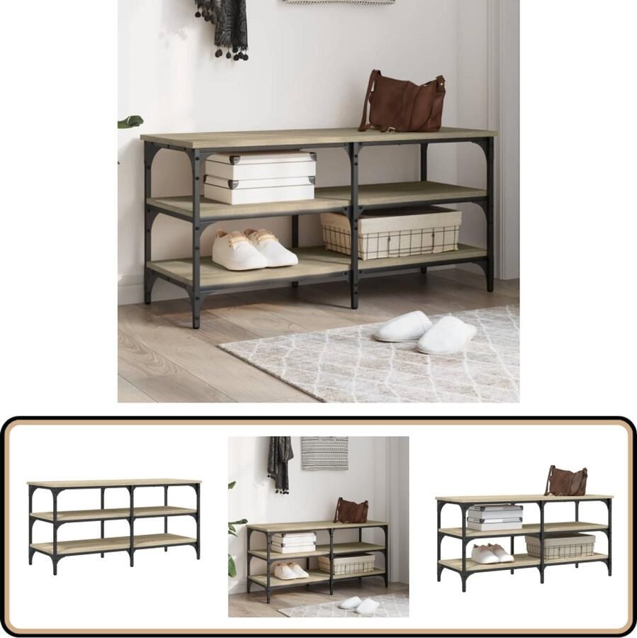 VidaXL Schoenenbankje 100x38 5x49 cm Sonoma eiken Schoenenbankje Schoenenbankjes Halbankje Opbergbankje