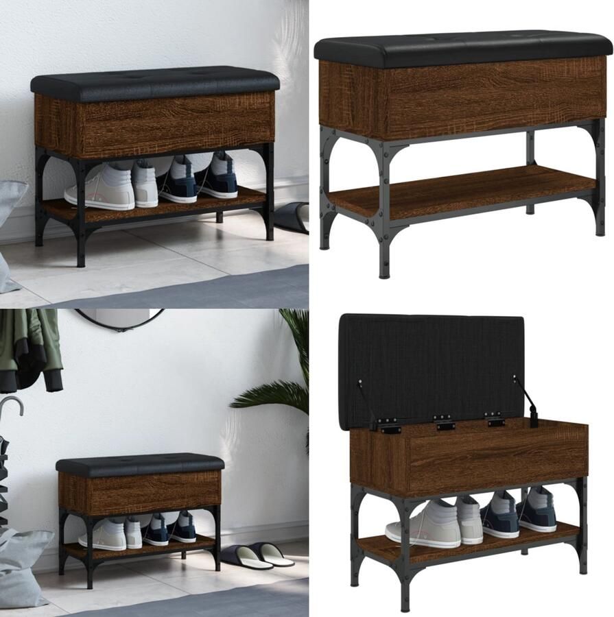 VidaXL Schoenenbankje 62x32x45 cm bewerkt hout bruin eikenkleur Schoenenbankje Schoenenbankjes Halbankje Opbergbankje