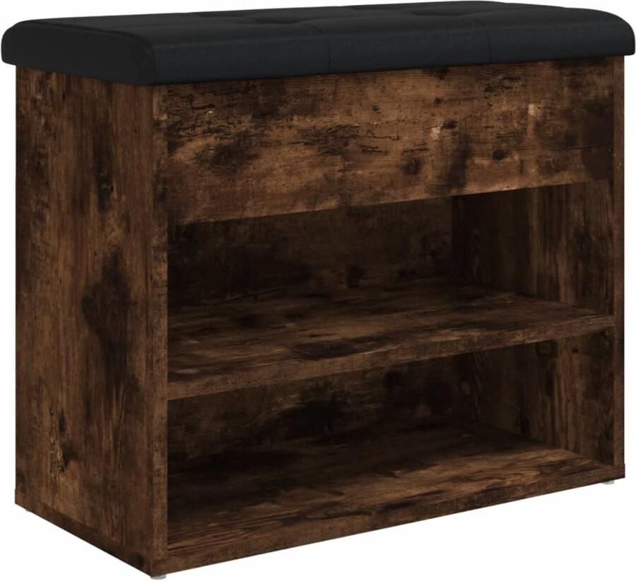 VidaXL Schoenenbankje 62x32x50 cm bewerkt hout gerookt eikenkleurig Schoenenbank Schoenenkast Entree Meubel Houten Schoenenbank Robuuste Schoenenbank