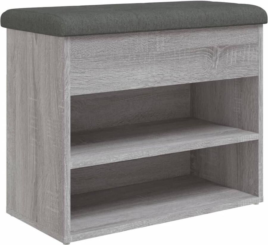 The Living Store Schoenenbankje 62x32x50 cm bewerkt hout grijs sonoma Schoenenbankje Schoenenbankjes Halbankje Opbergbankje