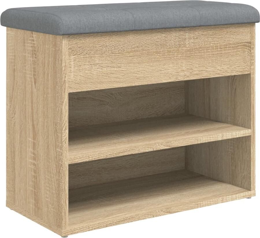 VidaXL Schoenenkast Schoenenbank Schoenenbankje 62x32x50 cm bewerkt hout sonoma eikenkleurig Bruine Schoenenbank Houten Schoenenbank Sonoma Eiken