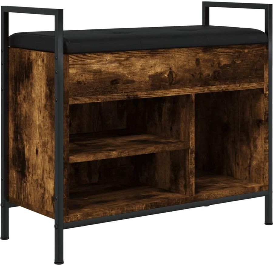 VidaXL Schoenenkast Schoenenbank Schoenenbankje 65 5x32x57 5cm bewerkt hout gerookt eikenkleurig Bruine Schoenenbank Houten Schoenenbank Vintage Schoenenbank