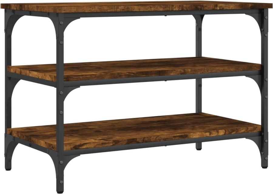 VidaXL Schoenenbankje 70x38 5x49 cm bewerkt hout gerookt eikenkleurig Schoenenbankje Schoenenbankjes Halbankje Opbergbankje