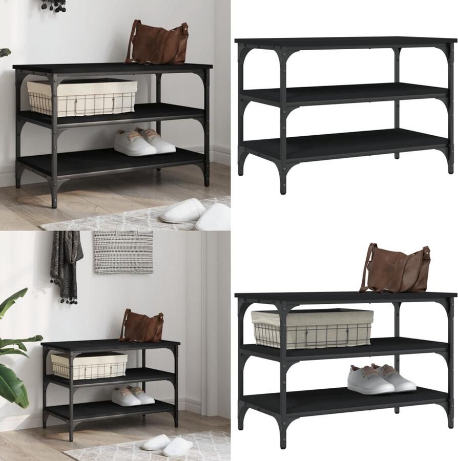 VidaXL Schoenenbankje 70x38 5x49 cm bewerkt hout zwart Schoenenbankje Schoenenbankjes Halbankje Opbergbankje