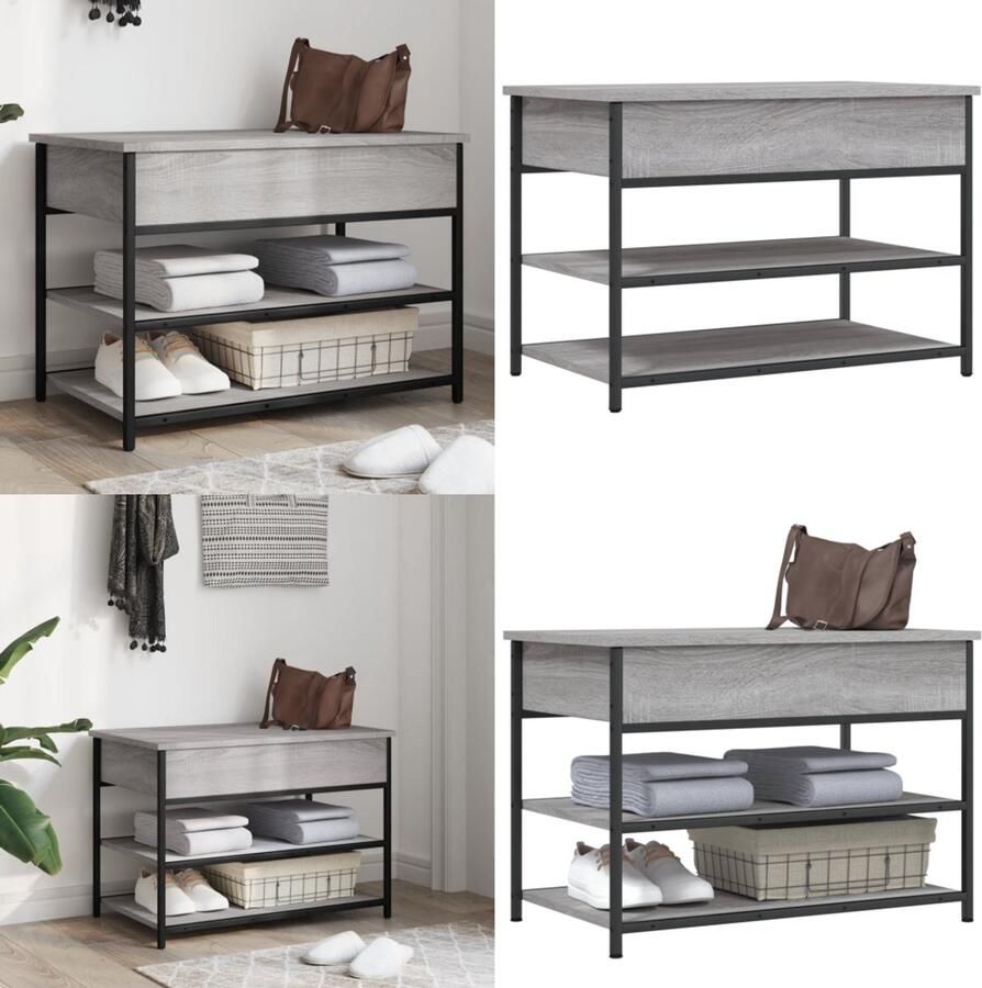 VidaXL Schoenenbankje 70x42 5x50 cm bewerkt hout grijs sonoma eiken Schoenenbankje Schoenenbankjes Halbankje Opbergbankje