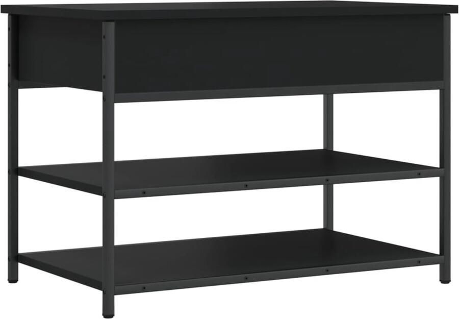 The Living Store Schoenenbankje 70x42 5x50 cm bewerkt hout zwart Schoenenbankje Schoenenbankjes Halbankje Opbergbankje