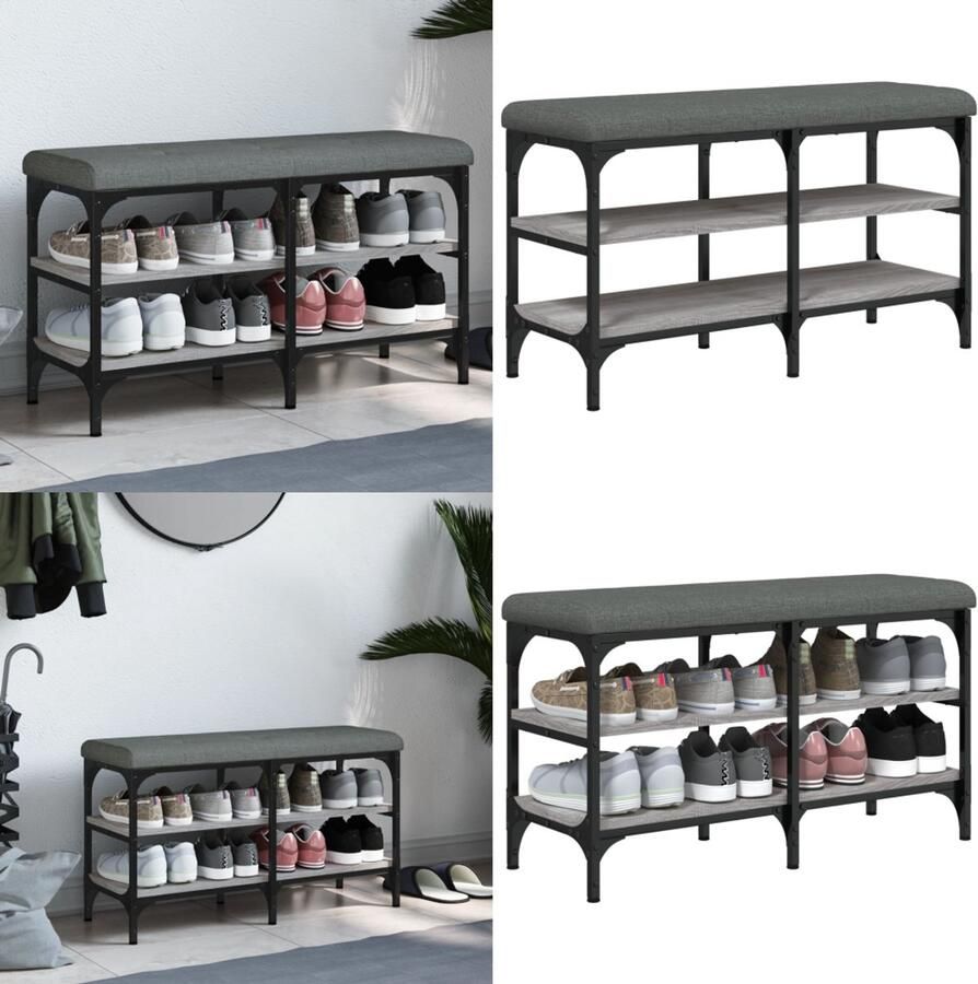 VidaXL Schoenenbankje 82x32x47 cm bewerkt hout grijs sonoma eikenkleur Schoenenbankje Schoenenbankjes Halbankje Opbergbankje